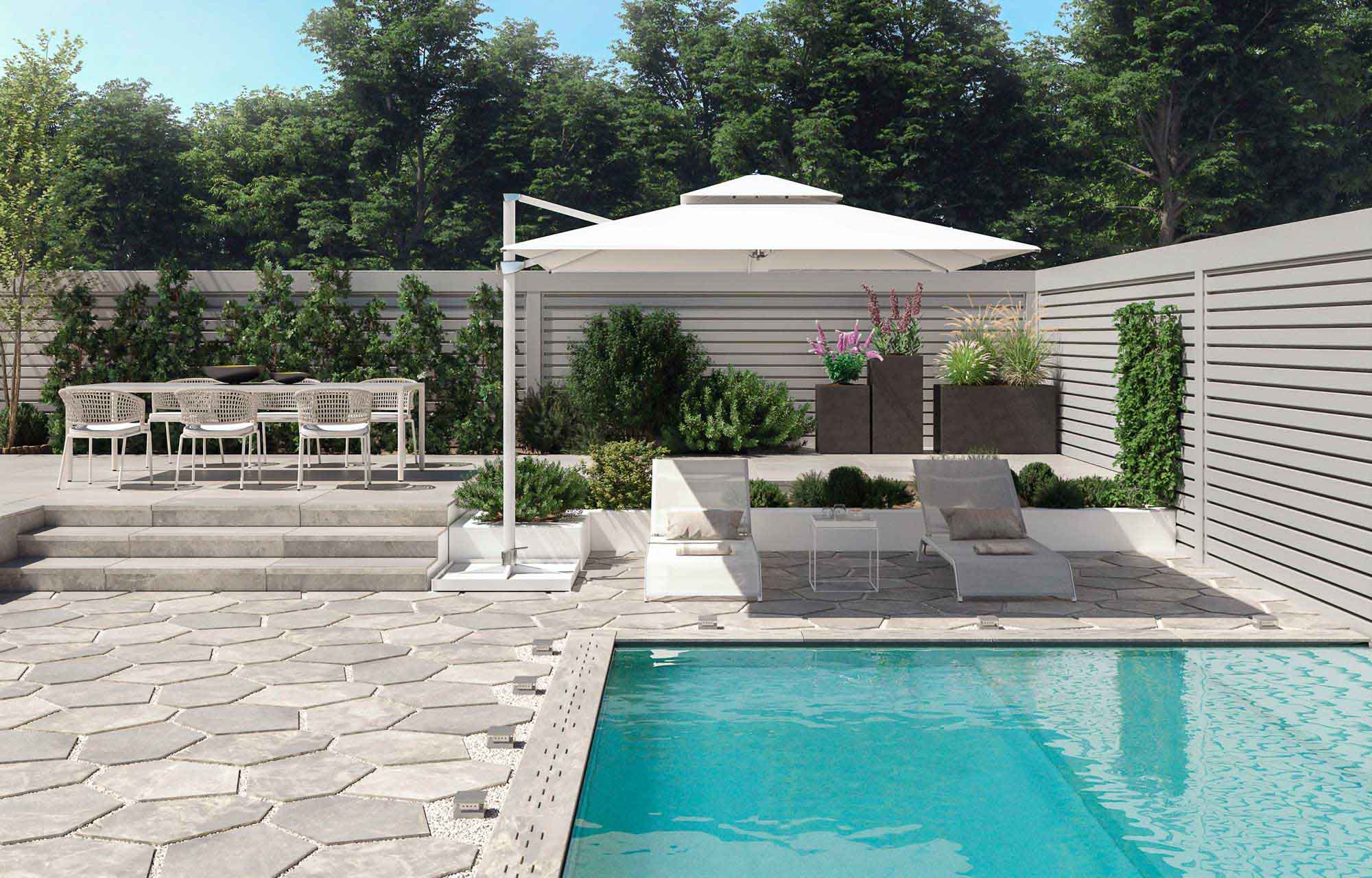 outdoor tiles in stone effect swimming pool