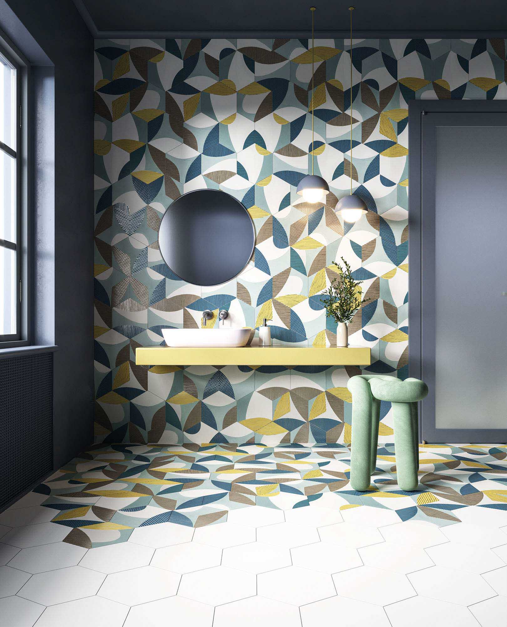 baño con azulejos azules tendencia