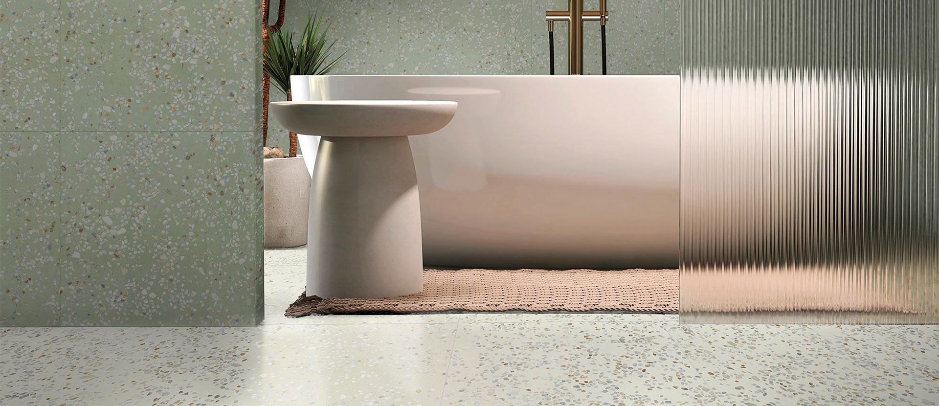diseño de baño moderno en tonos verdes