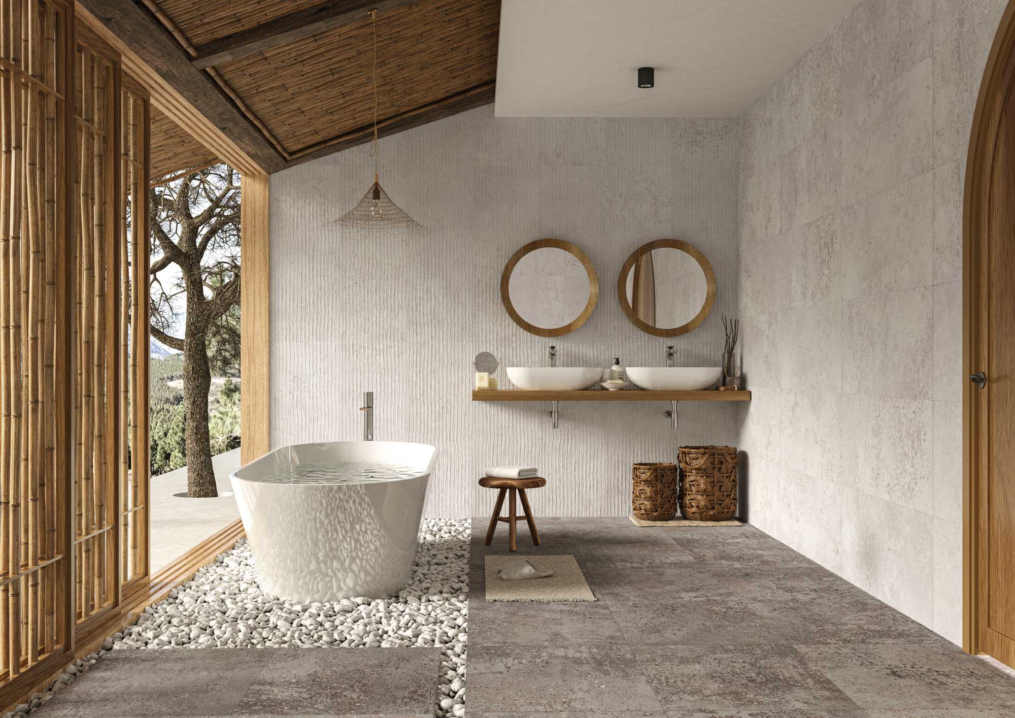 baño efecto hormigón abierto al exterior