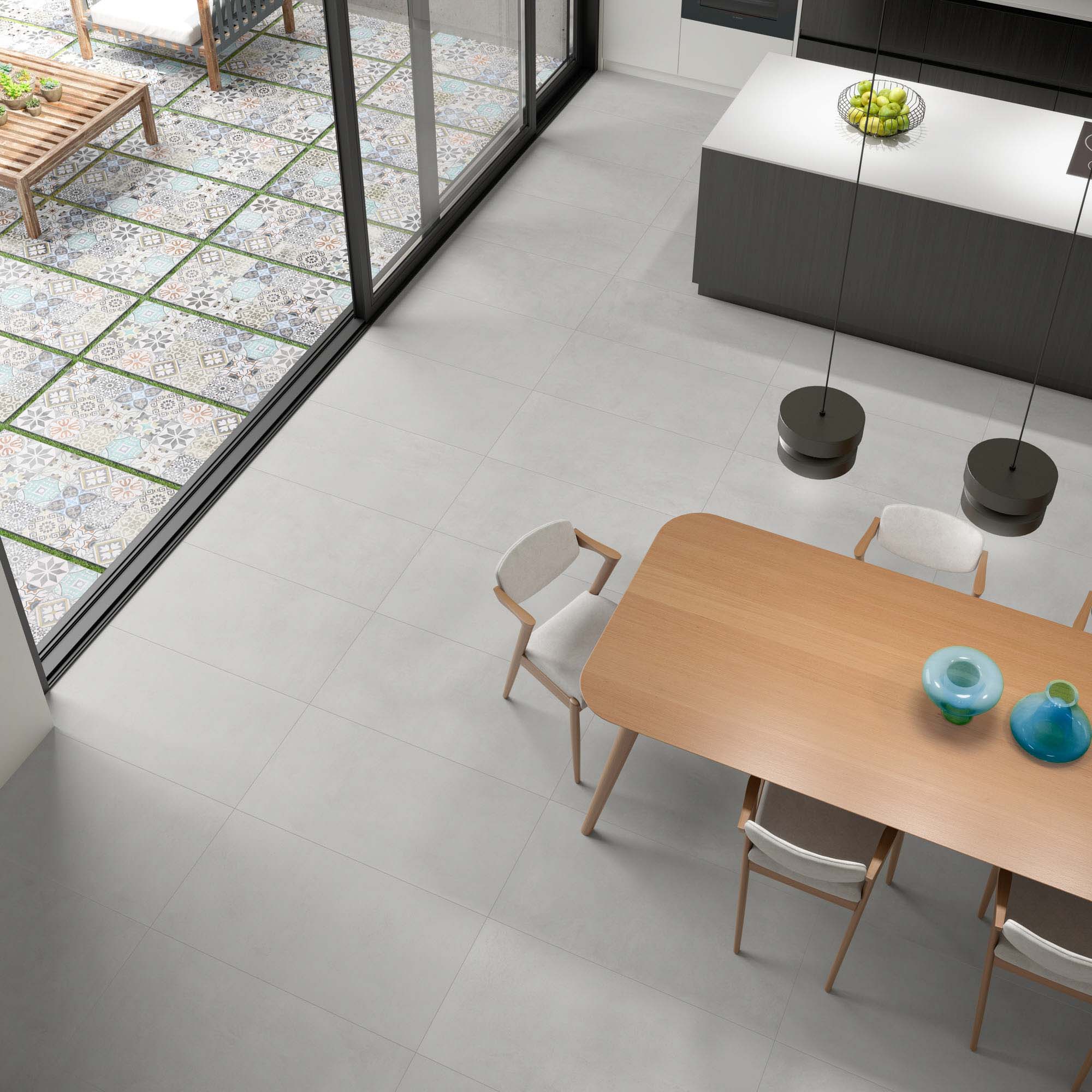 white concret type kitchen floor