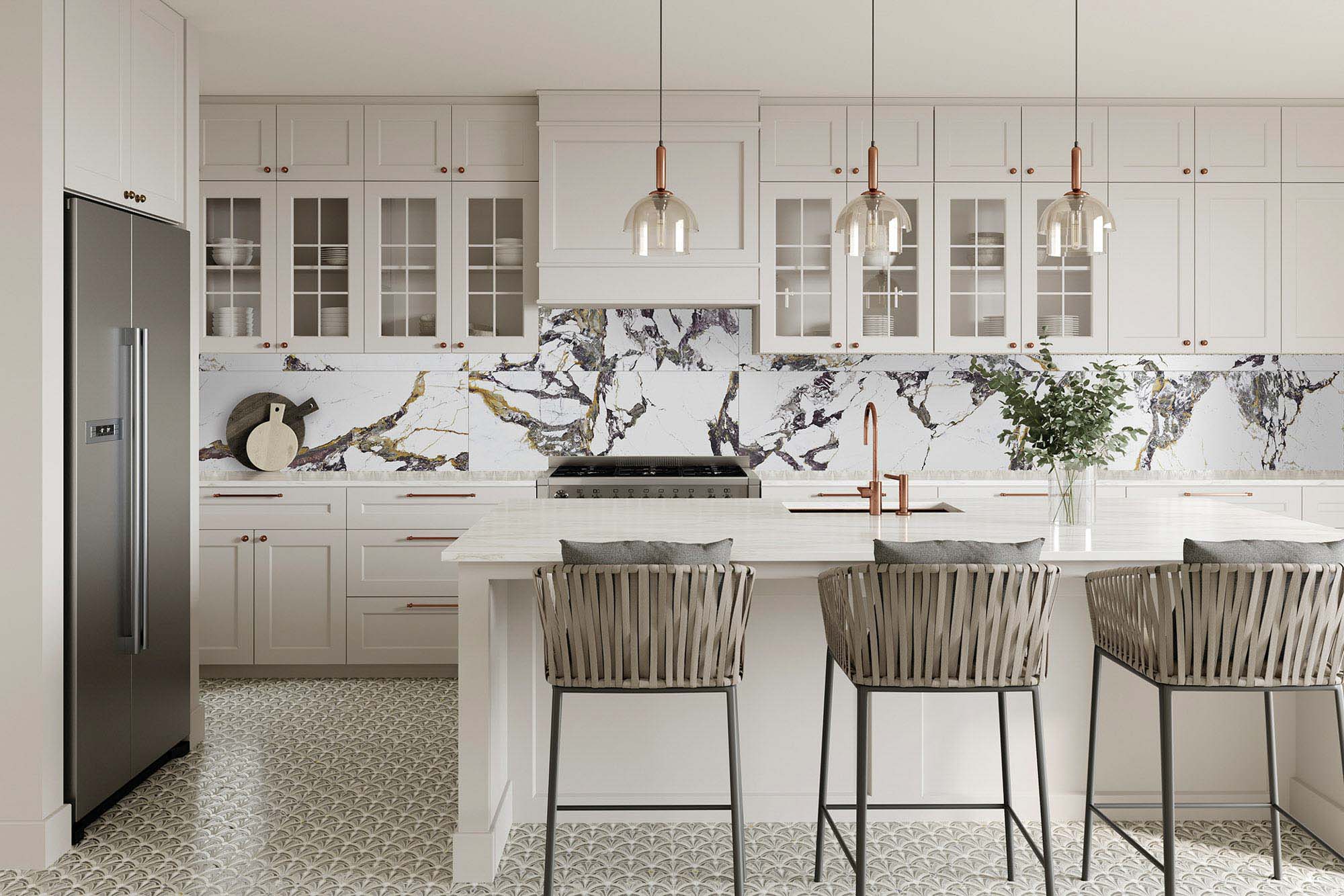 marble effect white kitchen tiles