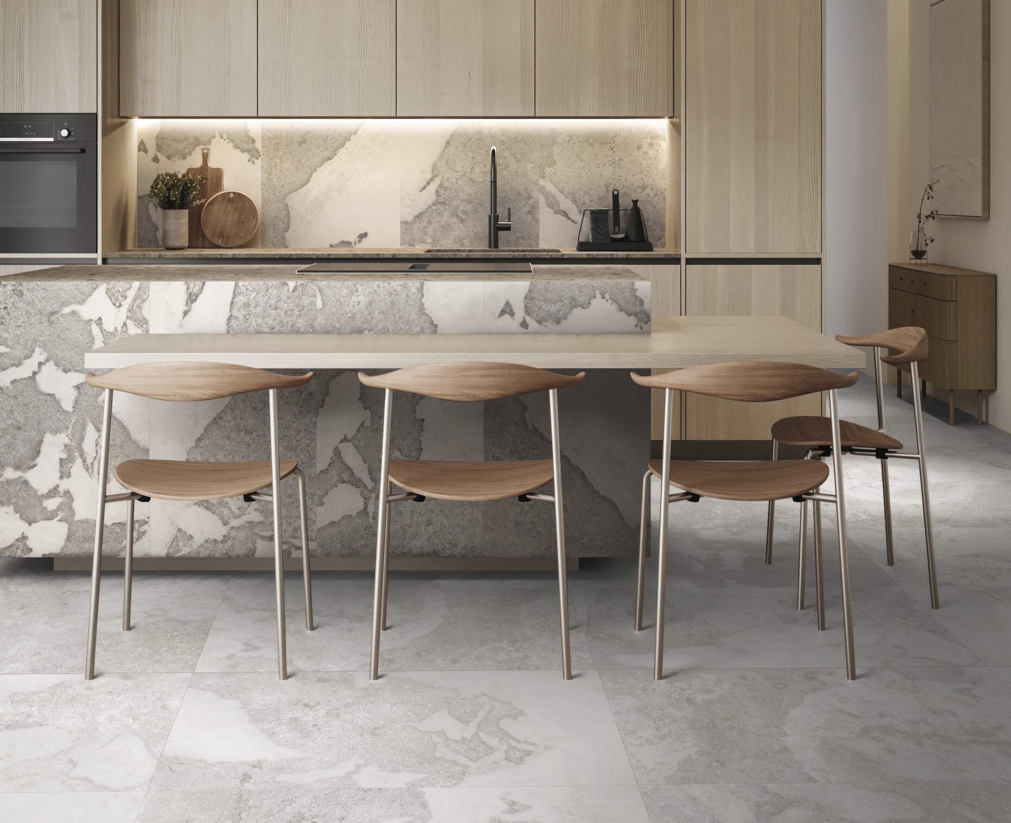 cocina con barra todo a conjunto materiales y muebles